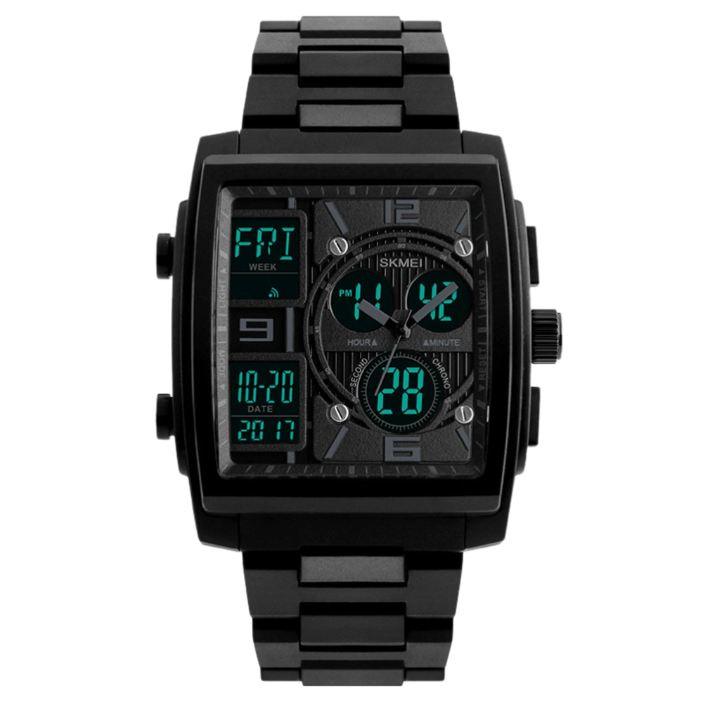 Men's Watch Large Square Military Sports Analog Digital Outdoor Waterproof Wrist Watch (Black)