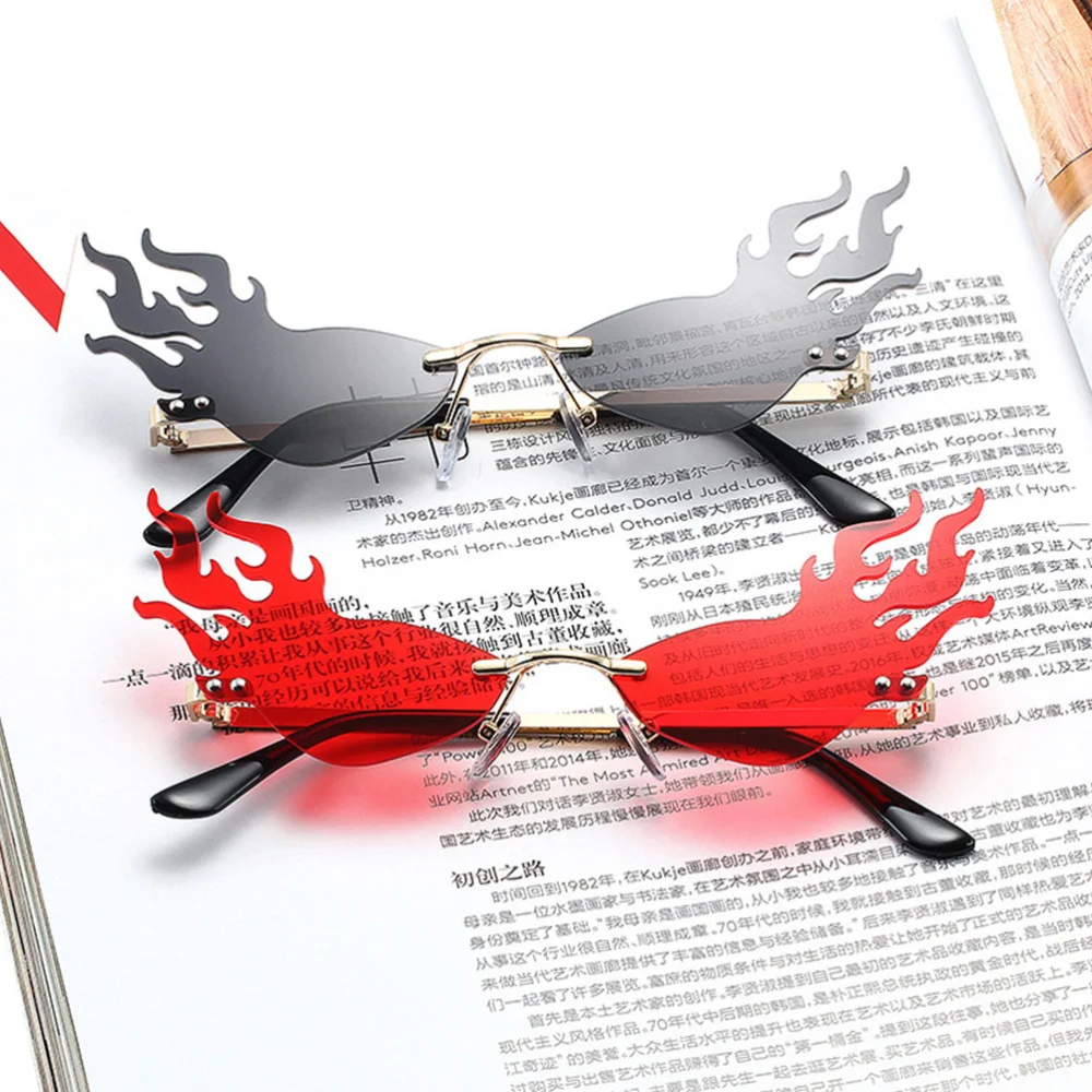 2pcs Flame Glasses Frameless Party Sunglasses Rimless Sunglasses for Women Men