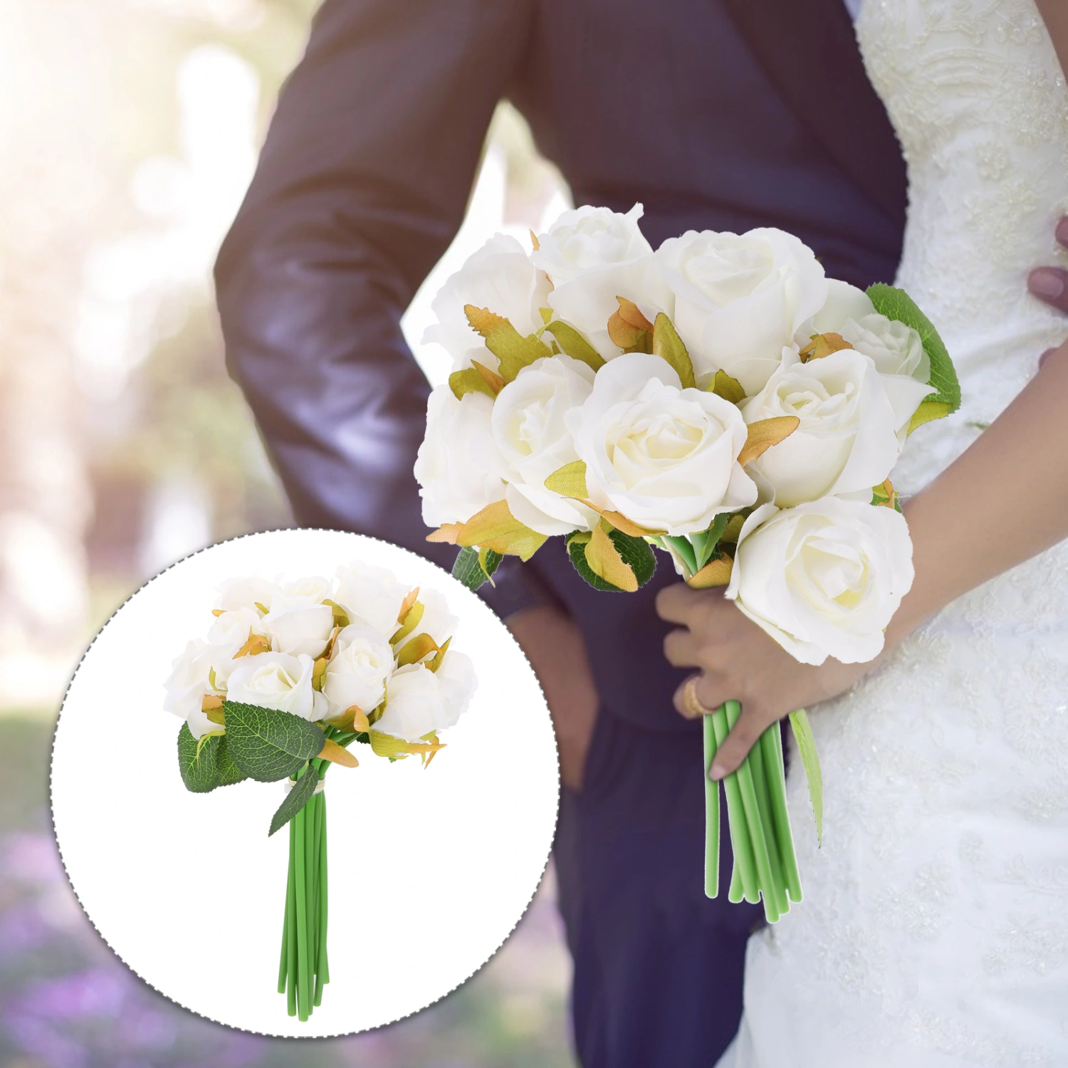 Simulation Rose Bridal Bouquet Beautiful Bride Holding Flower Wedding Decor