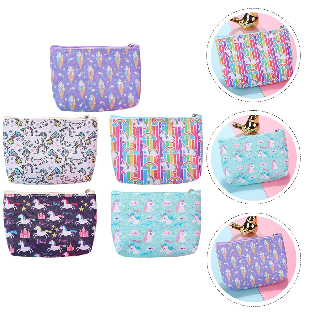 5pcs Cartoon Storage Bags Change Purses Unicorn Design Coin Purses