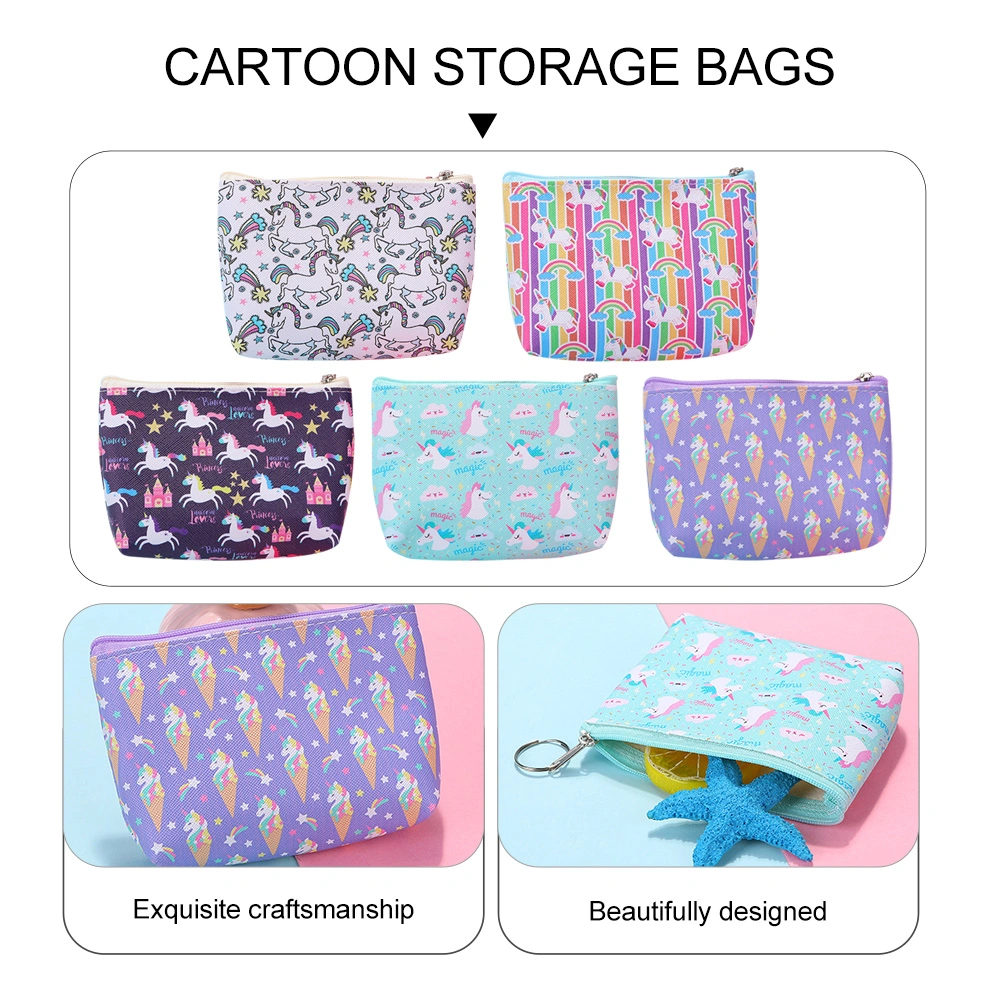 5pcs Cartoon Storage Bags Change Purses Unicorn Design Coin Purses