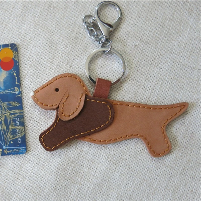 Dachshund Dog Pendant Handmade Cowhide Car Keychain