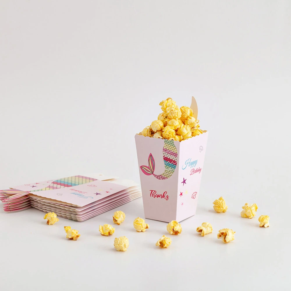 12Pcs Popcorn Boxes Mermaid Pattern Popcorn Cases Paper Popcorn Boxes French Fries Boxes