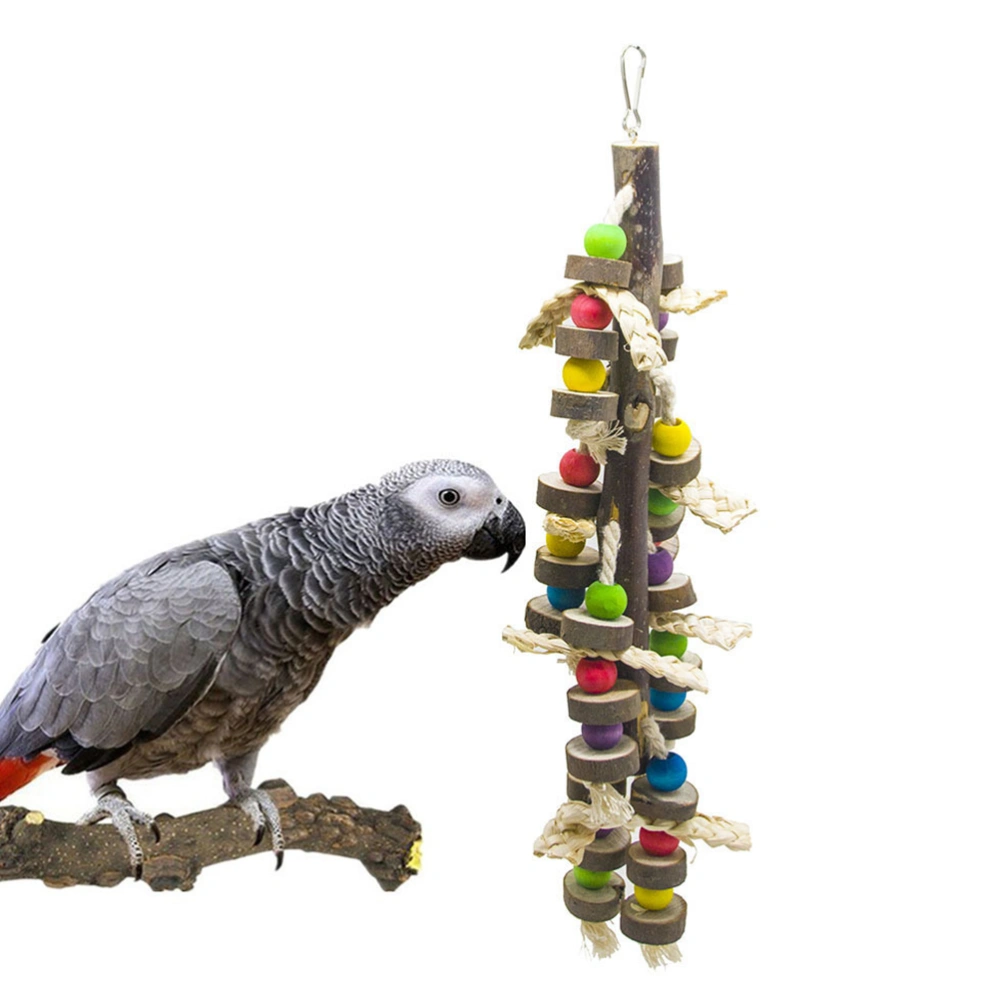 Creative Parrots Chew Supply Pet Climbing Toys Funny Bite Toy Hanging Wood Parrot Pendant Educational Playing (Size S)