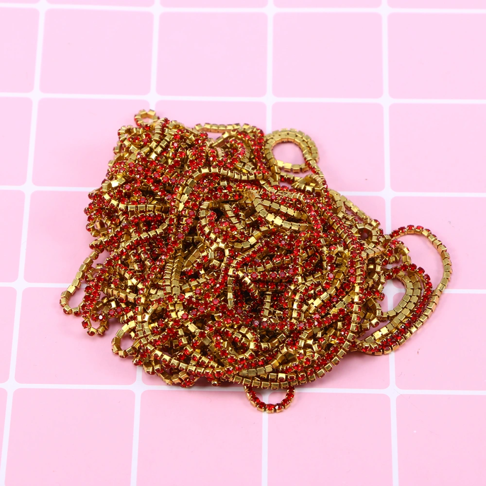 10m Crystal Rhinestone Close Chain Trim Sewing for Jewelry Crafts DIY 2mm (Red)