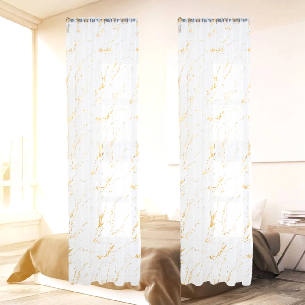 1 Pc Rod Shading Voile Curtain Minimalist Indoor Marble Texture Bronzing Decorative Window Screening Small Fresh Half Shading Tulle for Living Room - 100x200cm (Golden)