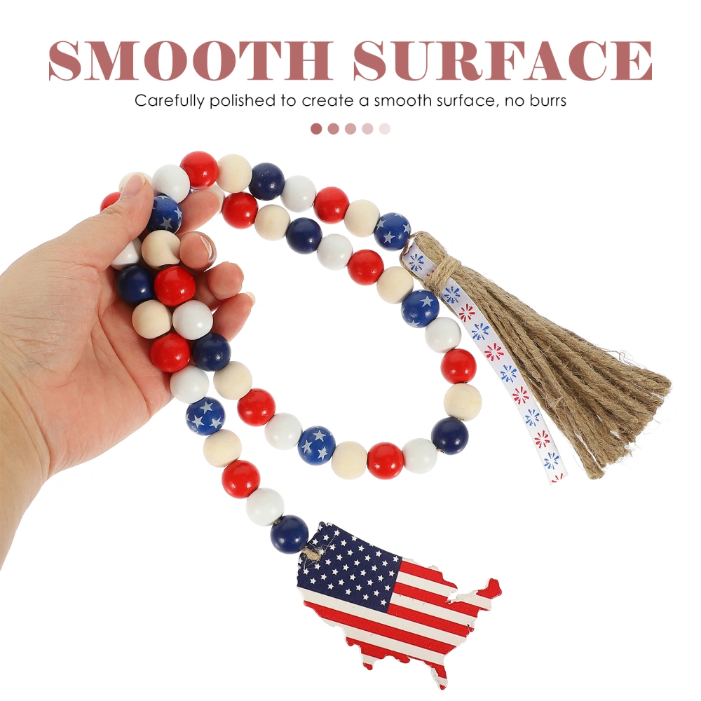 Independence Day Bead String Beads String Decor Wood Beads String Pendant with Tassel