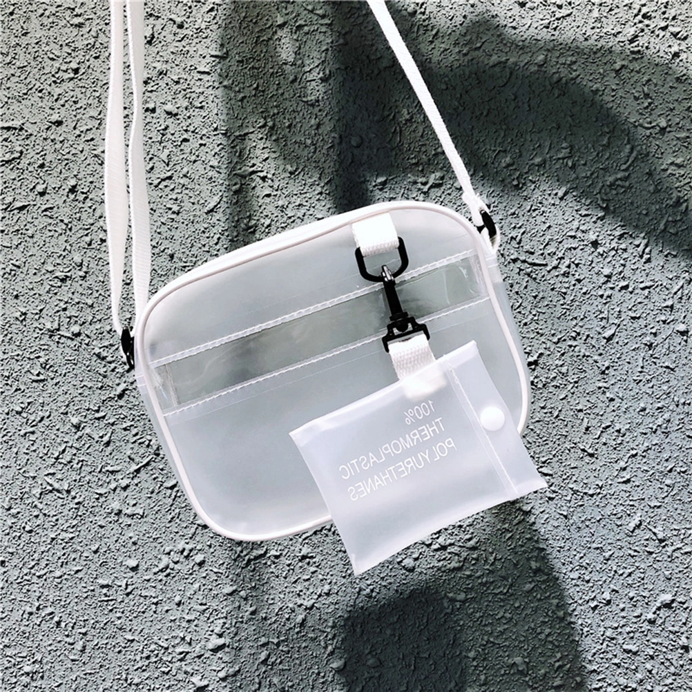 Women Fashion Shoulder Bag Transparent Jelly Bag Transparent Bag Crossbody Messenger Bag (White)