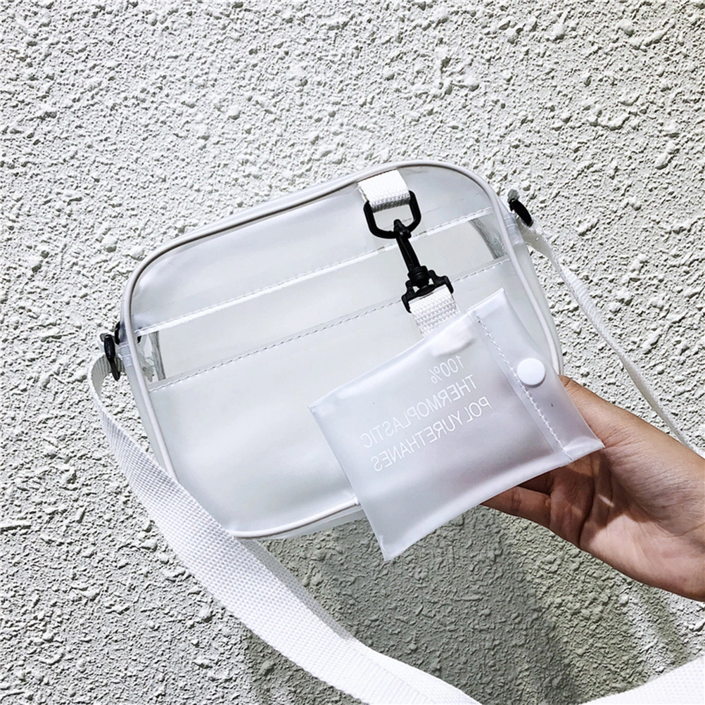 Women Fashion Shoulder Bag Transparent Jelly Bag Transparent Bag Crossbody Messenger Bag (White)