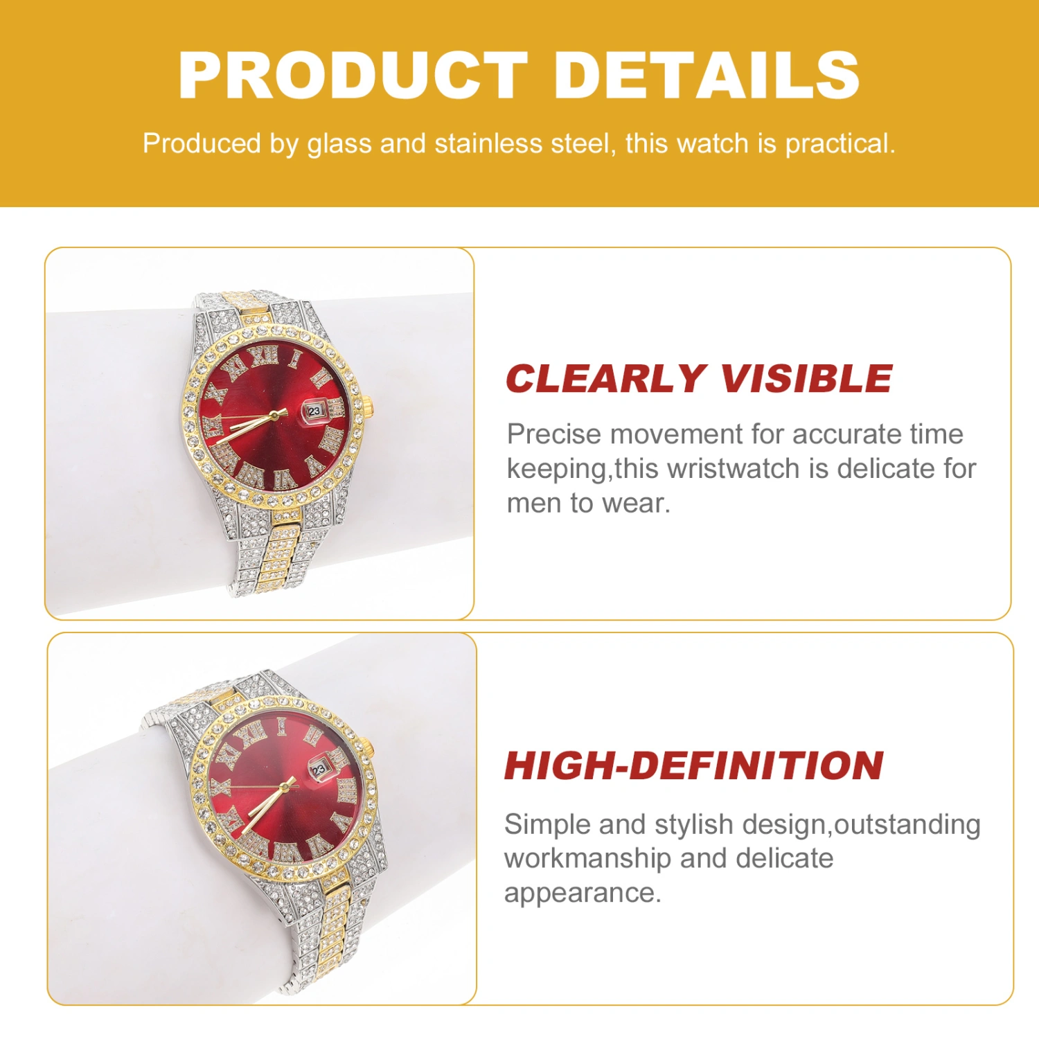 Men Watch Diamond-encrusted Design Wrist Watch Decorative Wrist Watch Ornament