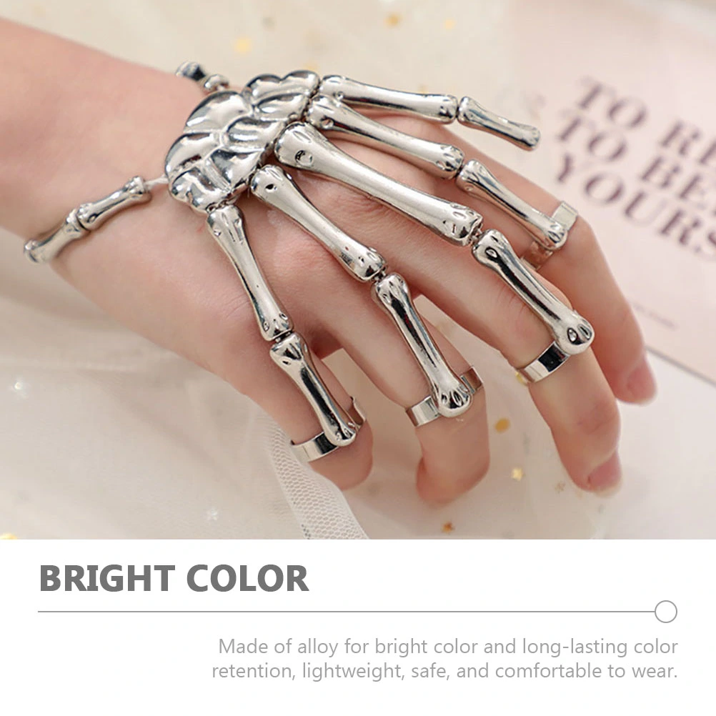 2pcs Punk Skeleton Hand Bracelet Exaggerated Skull Hand Bracelet Alloy Bracelet for Party Dress