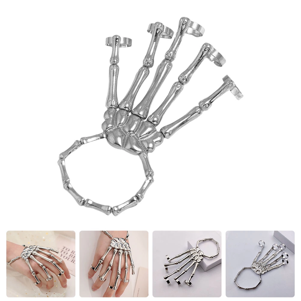 2pcs Punk Skeleton Hand Bracelet Exaggerated Skull Hand Bracelet Alloy Bracelet for Party Dress