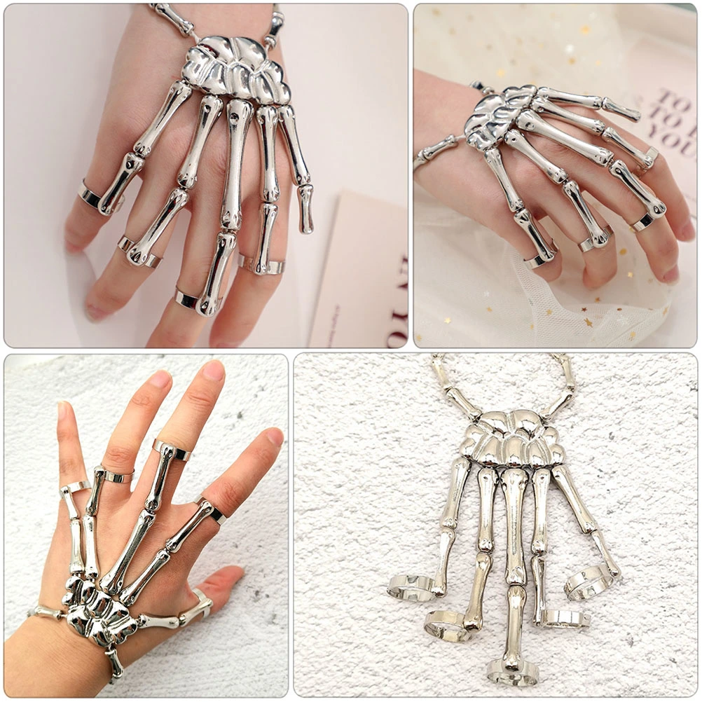 2pcs Punk Skeleton Hand Bracelet Exaggerated Skull Hand Bracelet Alloy Bracelet for Party Dress