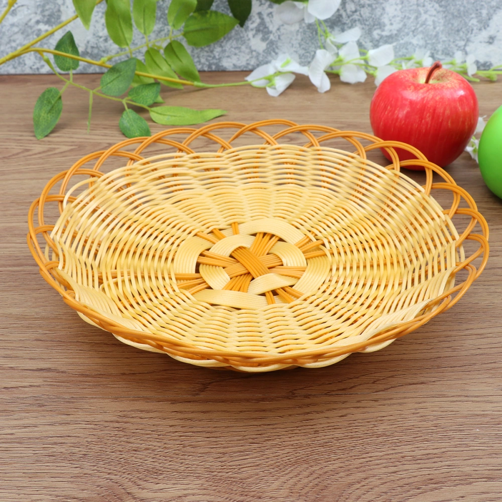 Eco-friendly Plastic Simulate Rattan Fruit Basket Handmade Storage Basket Kitchen Snack Storage Box Picnic Bread Container (Size L)