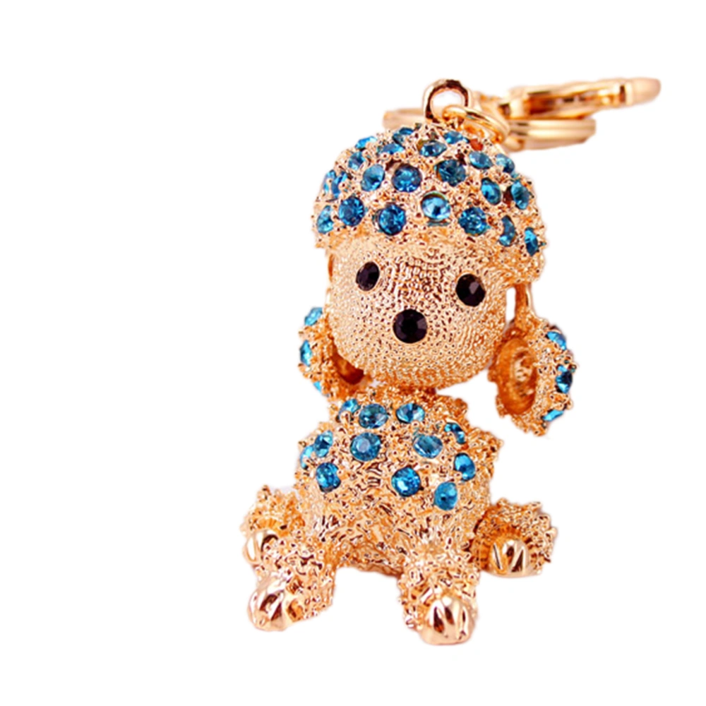 Creative Keychain Alloy Simulation Poodle Bling-bling Keychain Keyring Handbag Decorations Hanging Pendant for Girls Women Lover Gift (Blue)