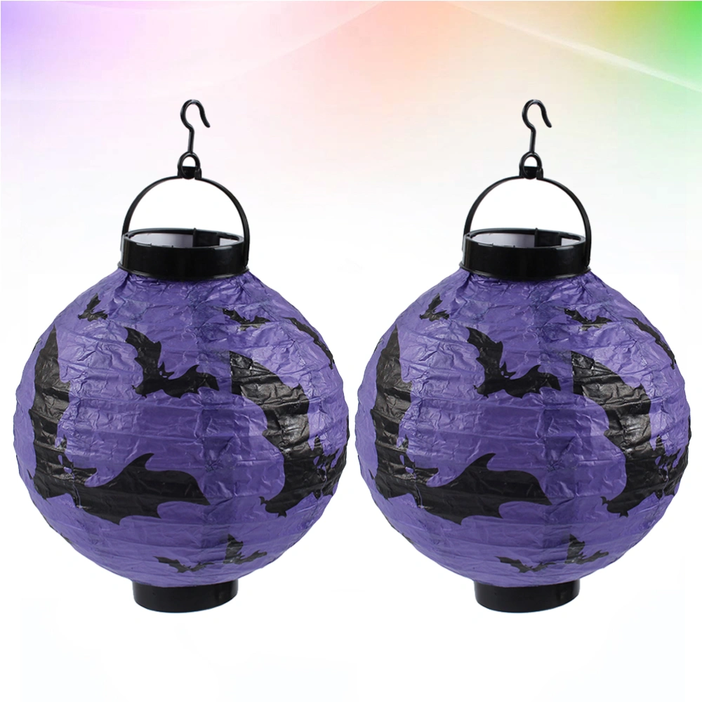 2 Pcs Halloween Glowing Bat Lantern LED Folding Paper Lantern Portable Purple Bat Lamp Horror Ghost Festival Atmosphere Prop - Without Batteries