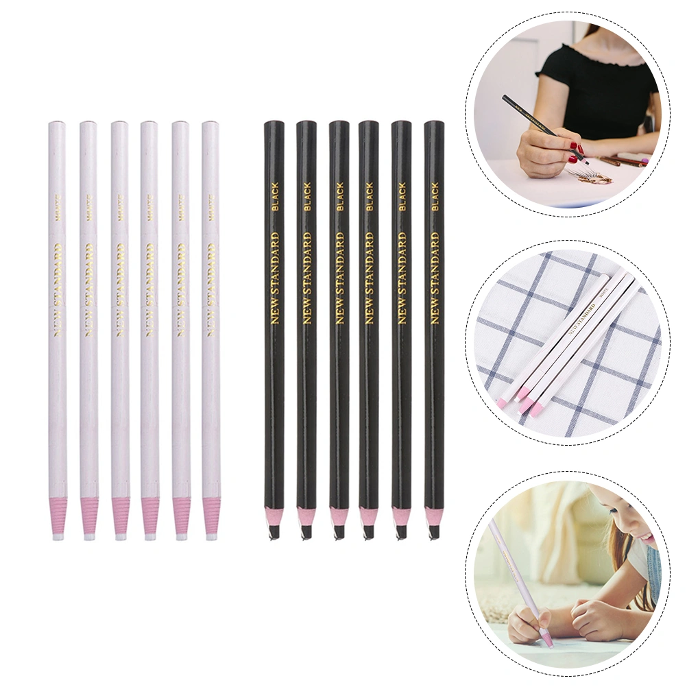 12Pcs Roll Paper Point Pens Thread Machine Sewing Pens Multi-purpose Crayons (Black White)