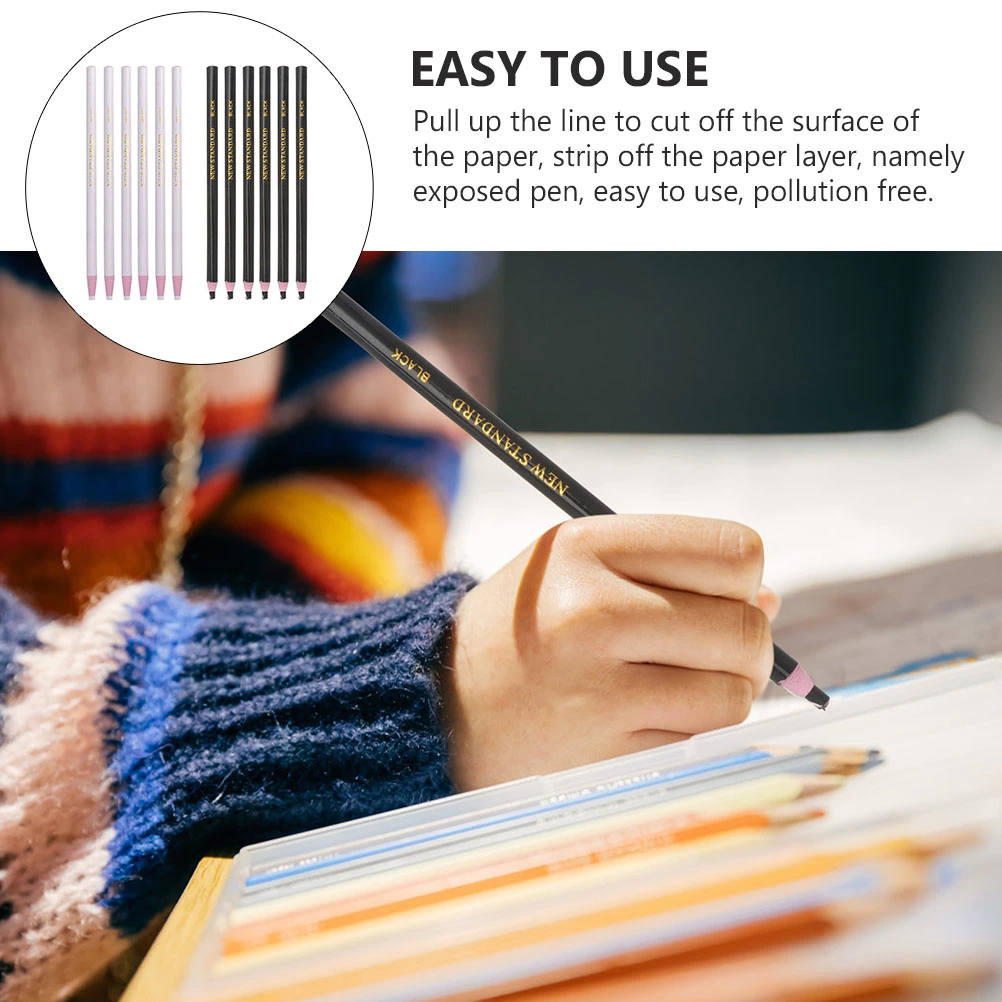 12Pcs Roll Paper Point Pens Thread Machine Sewing Pens Multi-purpose Crayons (Black White)