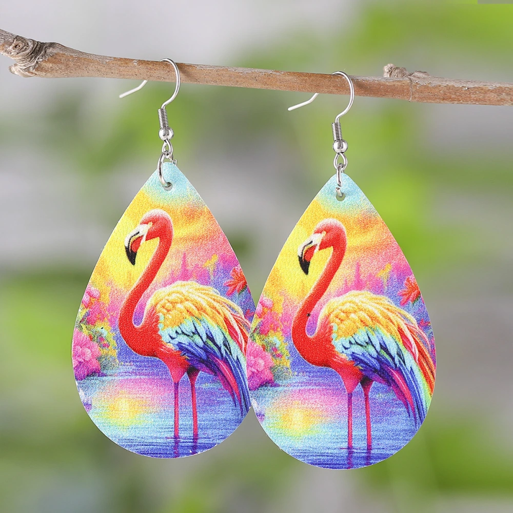 Double-sided Printed PU Leather Flamingo Earrings