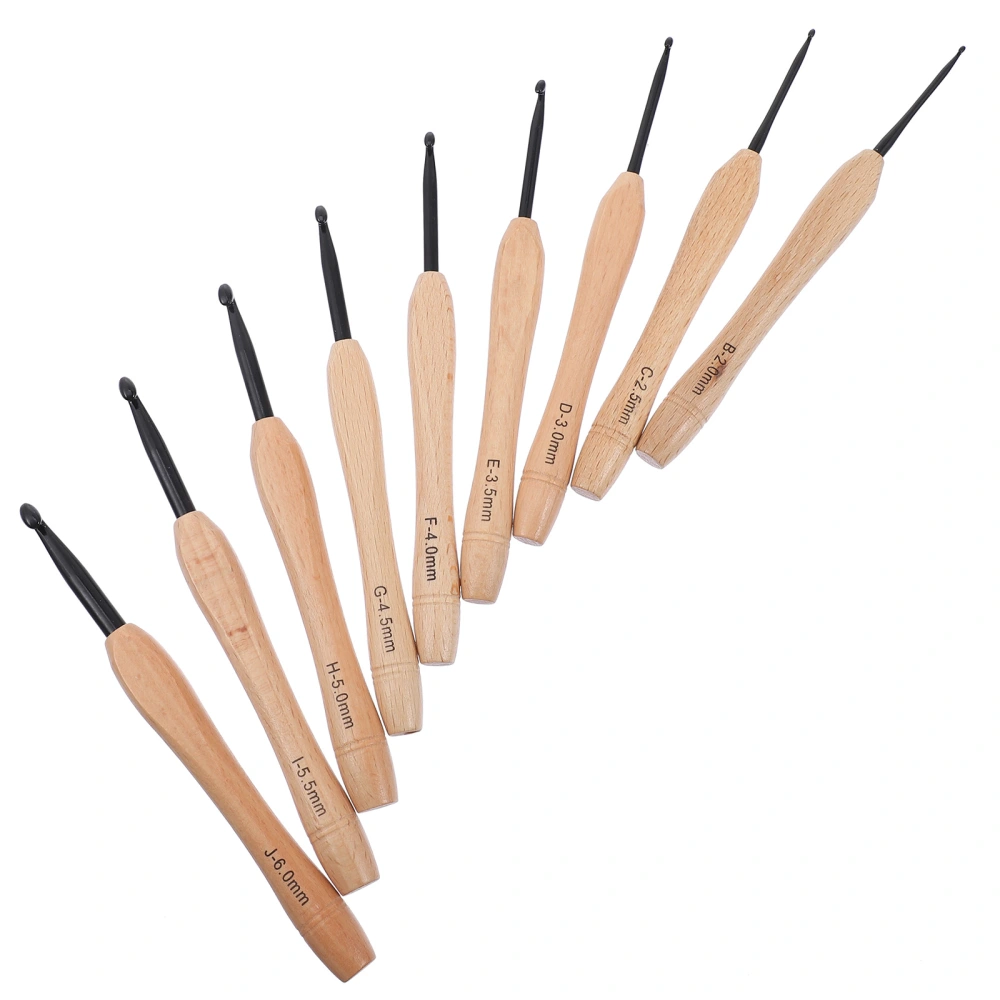 9Pcs  Wooden Handle Crochet Hooks Sweater Knitting Needles Aluminum Crochet Needles