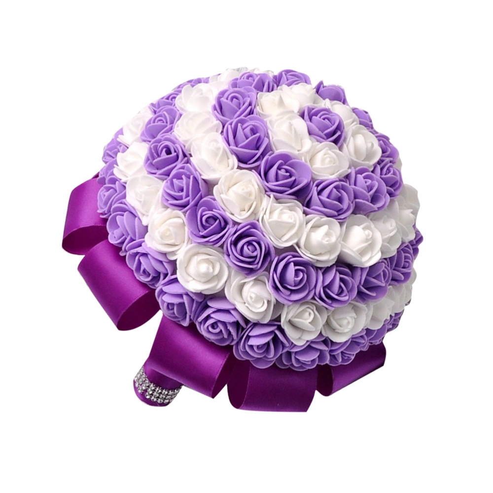 1PC Bride Hand Tied Bouquet Imilated Candy Color Rose Bouquet Exquisite PE Rose Bouquet Lifelike Bridesmaid Bouquet for Wedding Use Purple