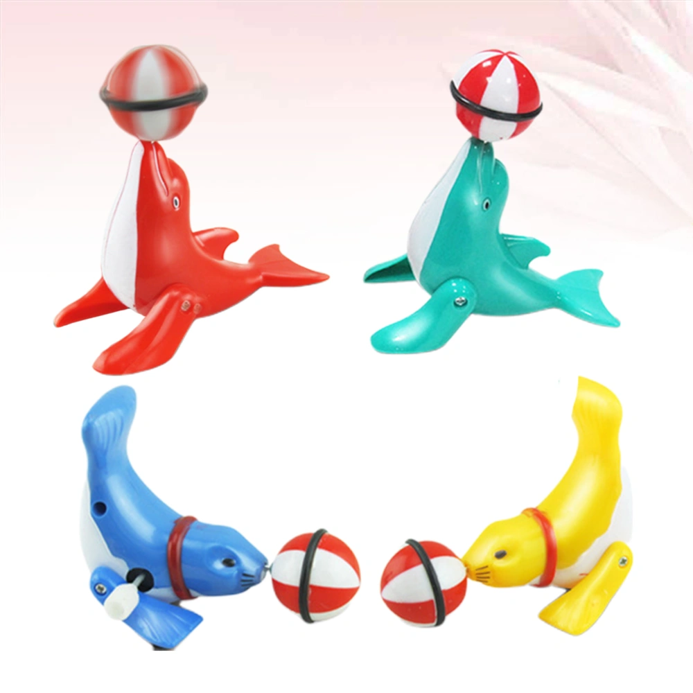 4pcs Seal with Ball Show Clockwork Toys Adorable Lifelike Seal Model Wind-up Toys Kids Gift Decorative Props Party Favors(Random Color)