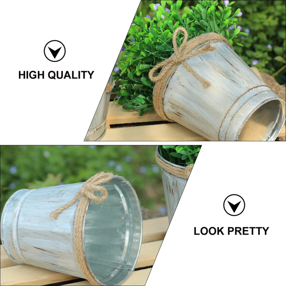 2pcs Shabby Chic Iron Flower Buckets Planter Bucket Flower Vases Balcony Decor