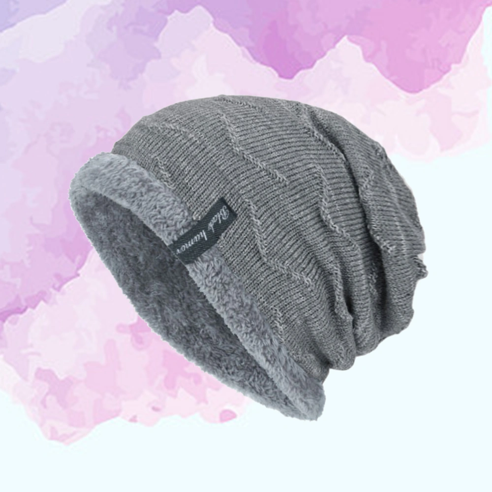 Men's Winter Knit Beanie Slouchy Warm Hat Thick Plush Brim for Outdoors(Grey)