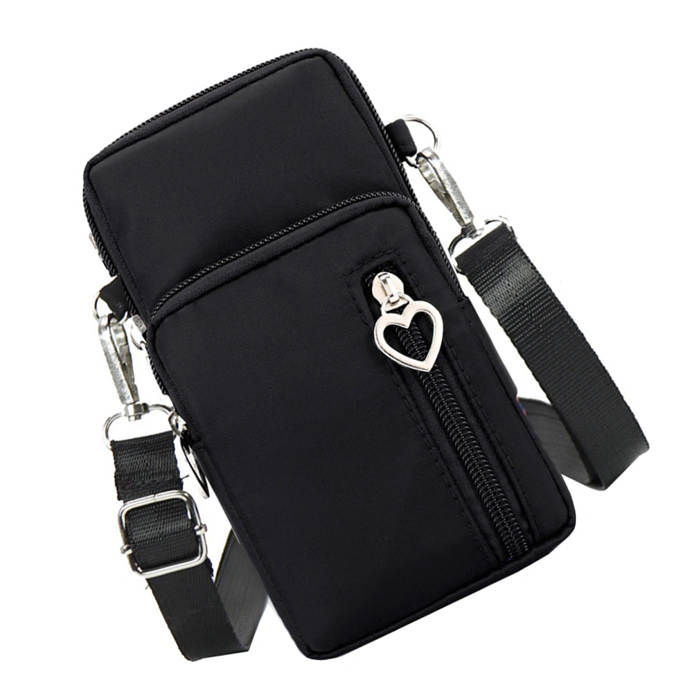 Women Fashion Sports Mini Square Bag Oxford Cloth Messenger Bag Cellphone Pouch Crossbody Bags (Black)