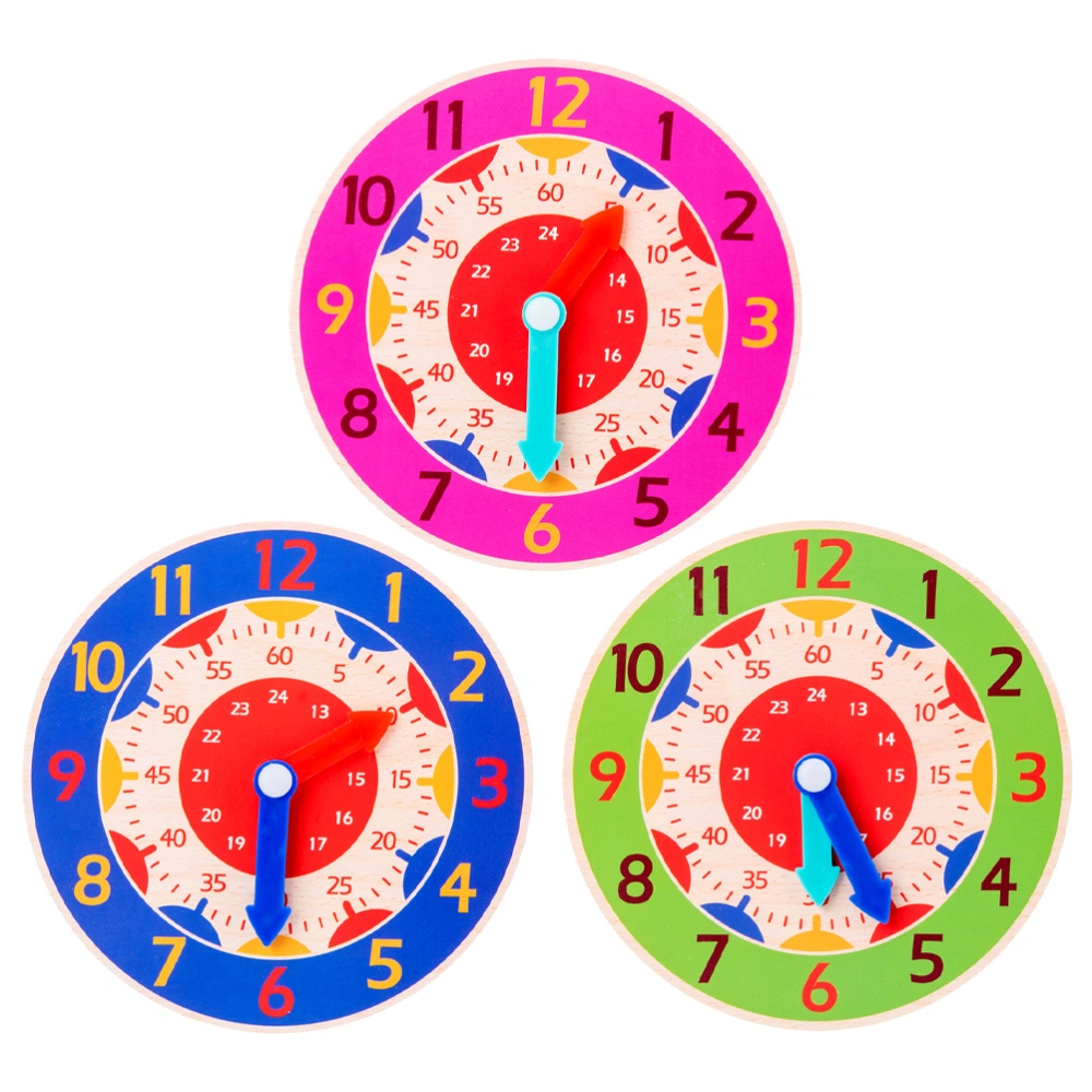 3pcs Wooden Clock Toys Clock Cognitive Toys Early Educational Learning Toys