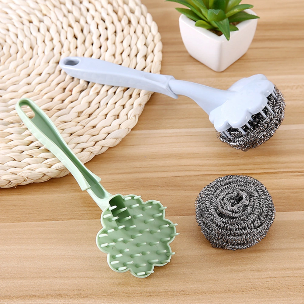 3pcs Steel Wire Ball Brush with Plastic Handle Household Kitchen Cleaning Brush Scouring Pad Scrubber (Random Color)