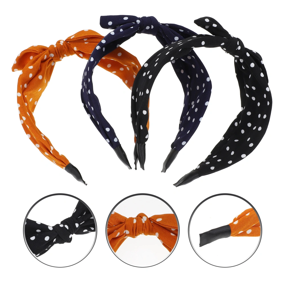 3Pcs Polka Dot Bow Hair Hoops Lovely Headdresses Bunny Ear Bow Hair Decors