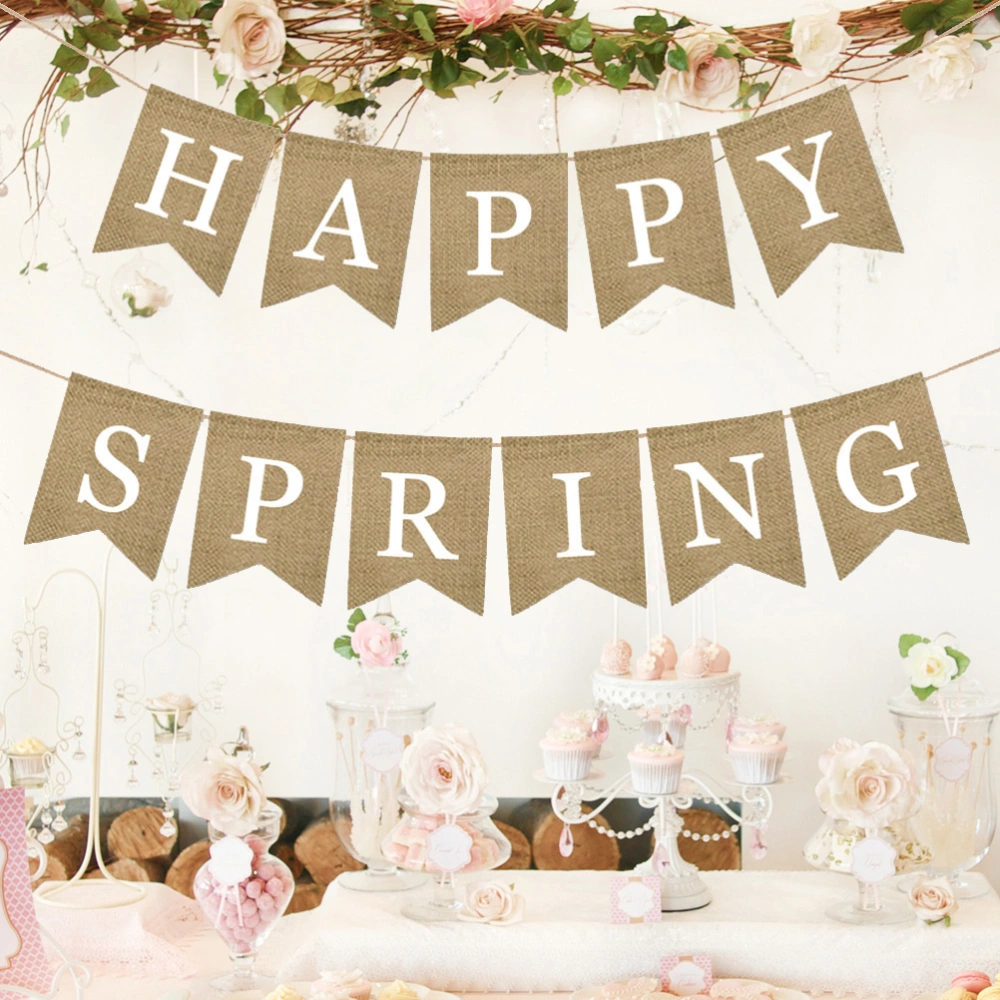 Bunting Banner HAPPY SPRING Burlap Banners Garland Party Home Dcorations for Wedding Banquet Baby Shower