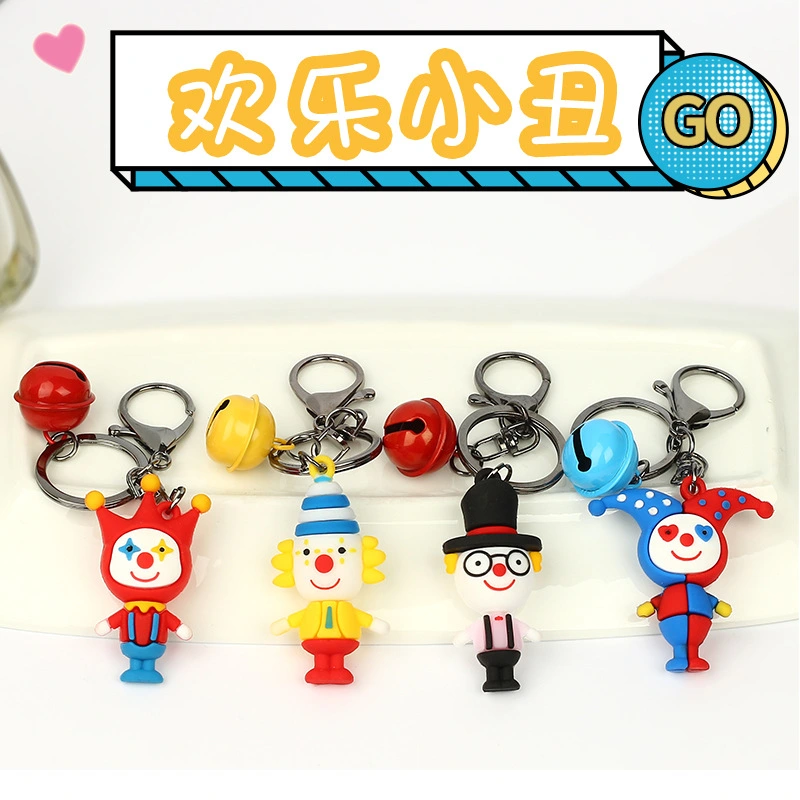 4pcs Adorable Cartoon Clown Keychain Creative Bag Hanging Charm Silicone Clown Key Chain