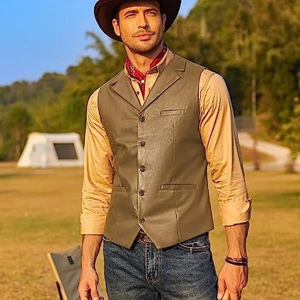 Men's Fashion Single-breasted Slim Fit Leather Waistcoat Vest