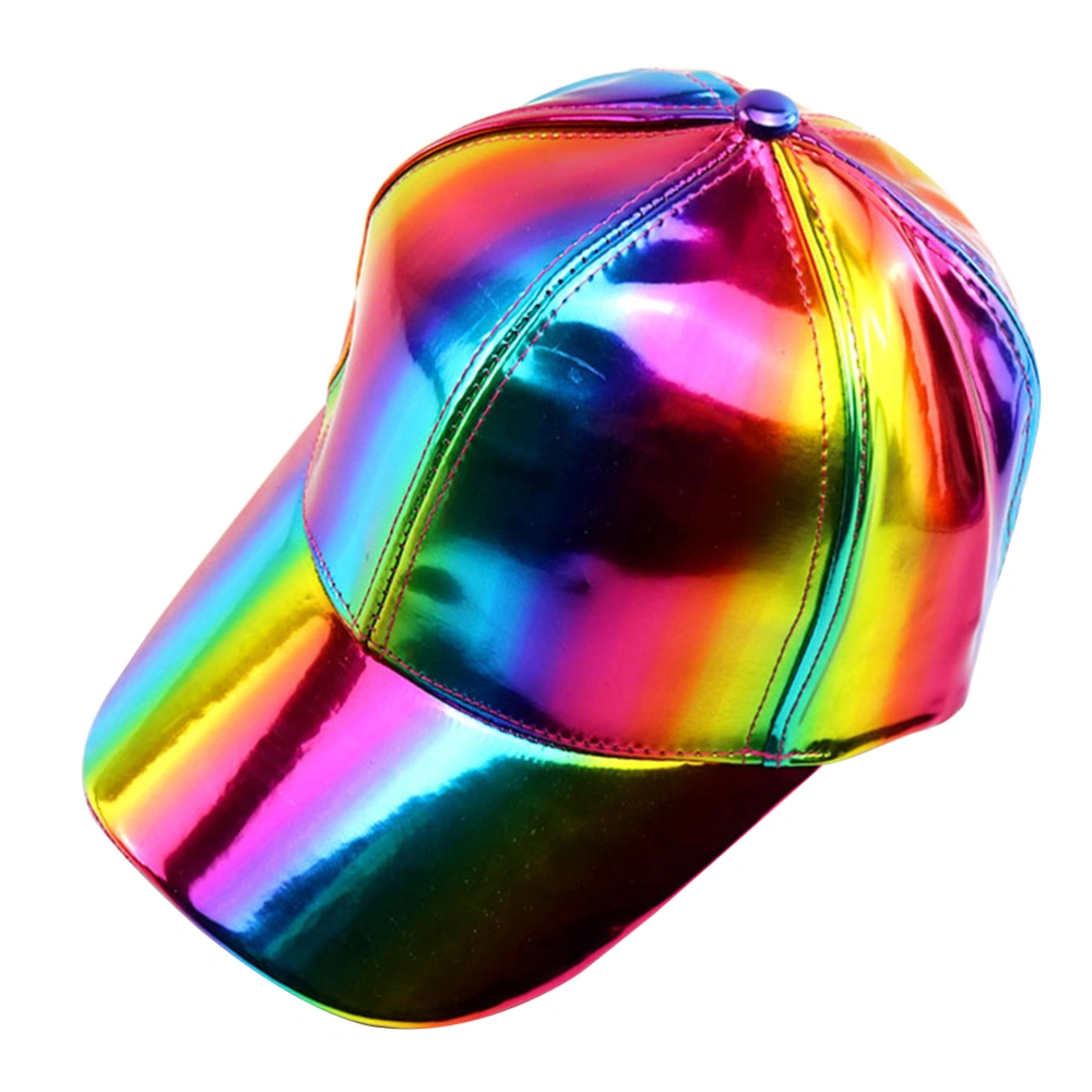 Fashion Peaked Synthetic Leather Holographic Baseball Adjustable Sun Block Hat for Outdoor (Colorful, 56-58CM Circumference)