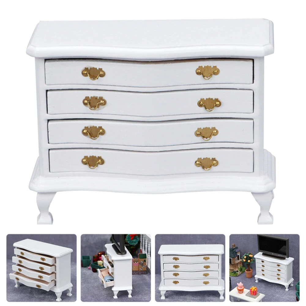 1PC Mini House Adornment Multi-drawer Chest Mini House Decoration (White)