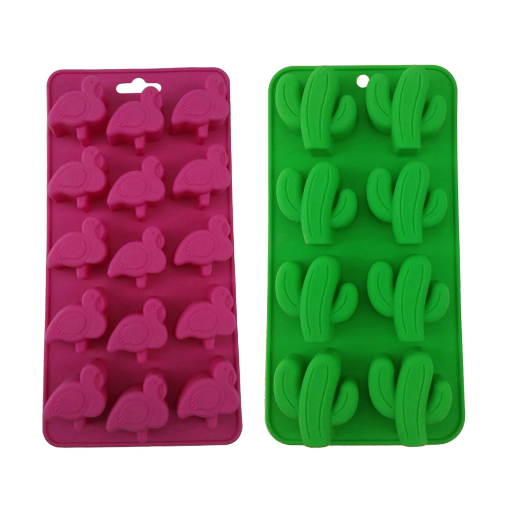 2 Pcs Silicone Molds Hawaii Cactus and Flamingo Shaped Multi-holes Nonstick Chocolate Mold Cake Dessert Decorating Tool for Home Kitchen