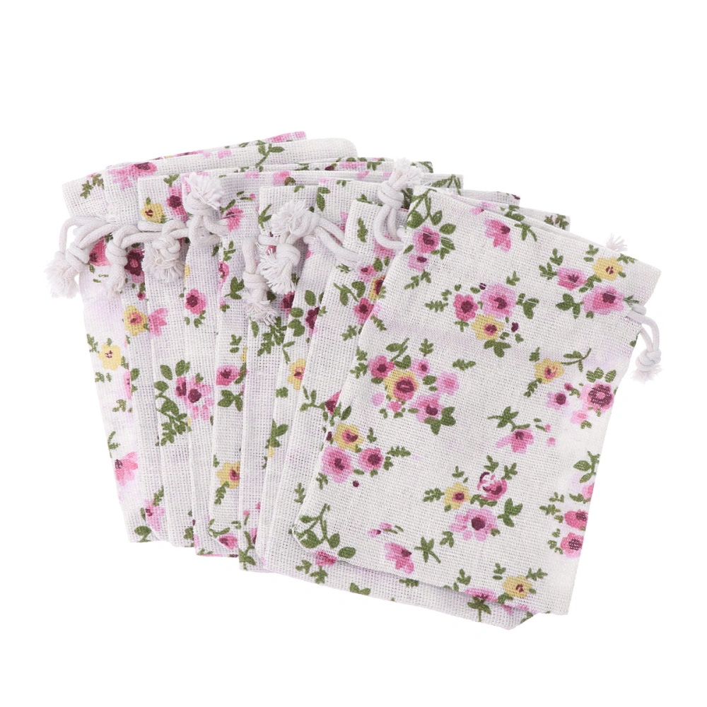 10 Pcs Drawstring Bags Floral Printed Chinese Style Gift Pouch Dried Flowers Sachets Small Fresh Storage Bags