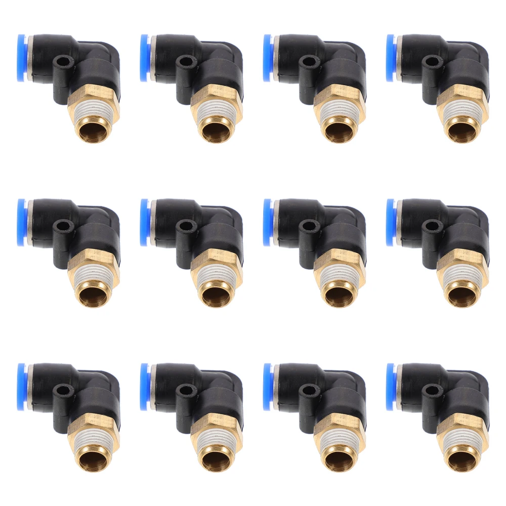 12pcs 90 Degree Air Pipe Quick Plug Joint Right Angle Tube Connectors (Black)