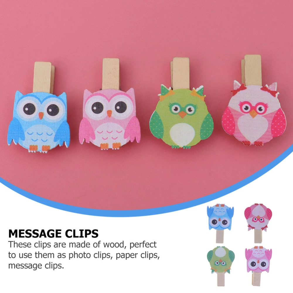 40Pcs Cartoon Owl Clips Wooden Photo Clips DIY Picture Clips for Home Office