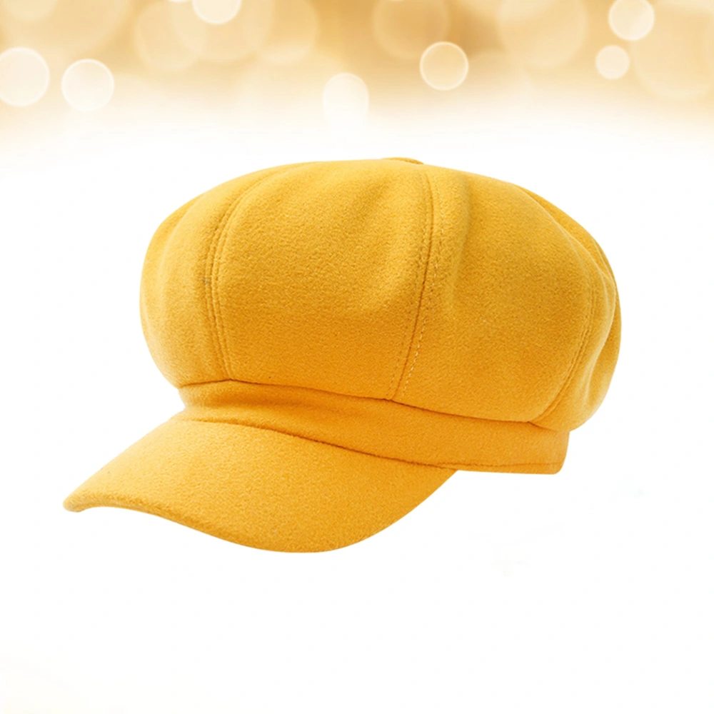 1PC Woolen Octagonal Autumn Winter Stylish Warm Peaked Beret for Women Girls (Yellow)