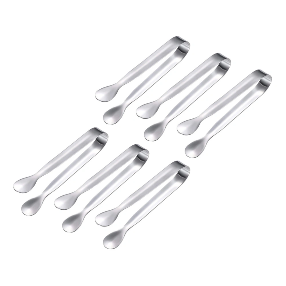 6pcs Stainless Steel Clip Anti-shedding Ice Clip Portable Cubic Sugar Tong Practical Ice Cube Clamp for Home KTV Bar Use (304 Pattern)