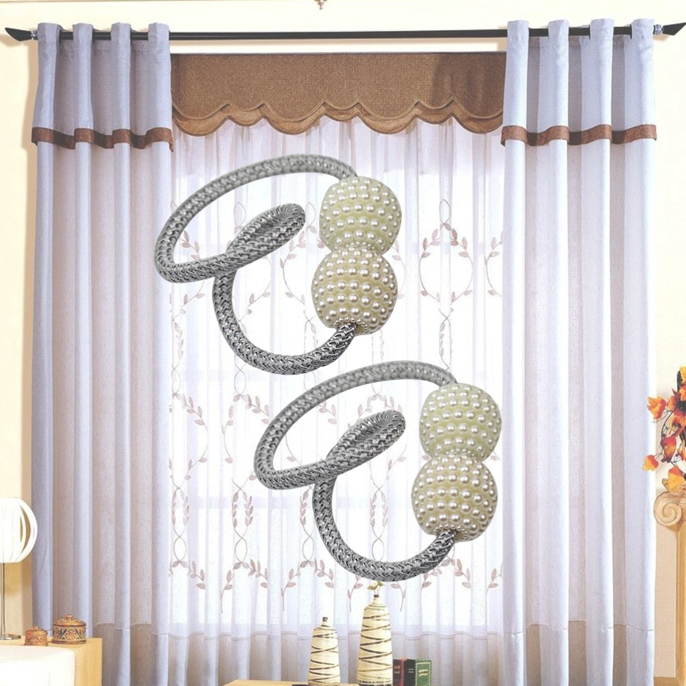 2 Pcs Window Curtain Tiebacks Clips Strong Magnetic Pearl Tie Band Home Office Decorative Drapes Weave Holdbacks Holders