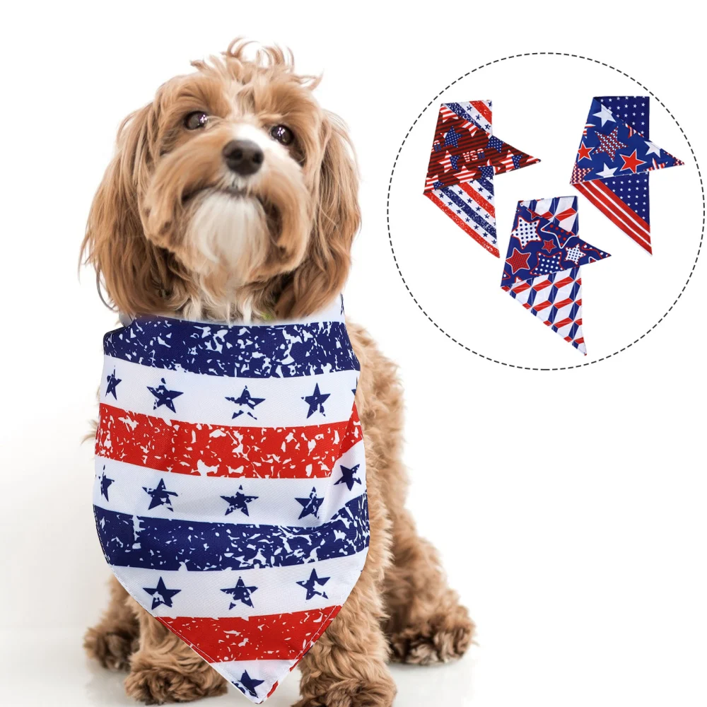 3pcs Pet Saliva Towels Independence Day Design Dog Puppy Scarf Holiday Bib