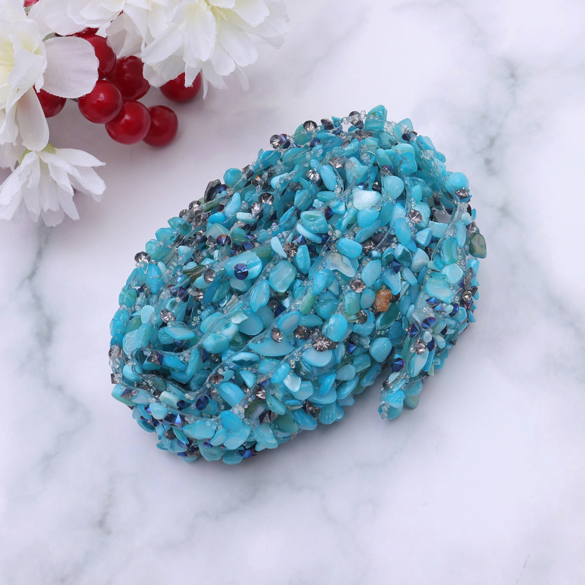 1 Meters Stylish Rhinestone Shell Trim Bling Ribbon Sewing on Trim for Dress Sash Belt DIY Bags Shoes Embellishments (2.5cm Width) Blue