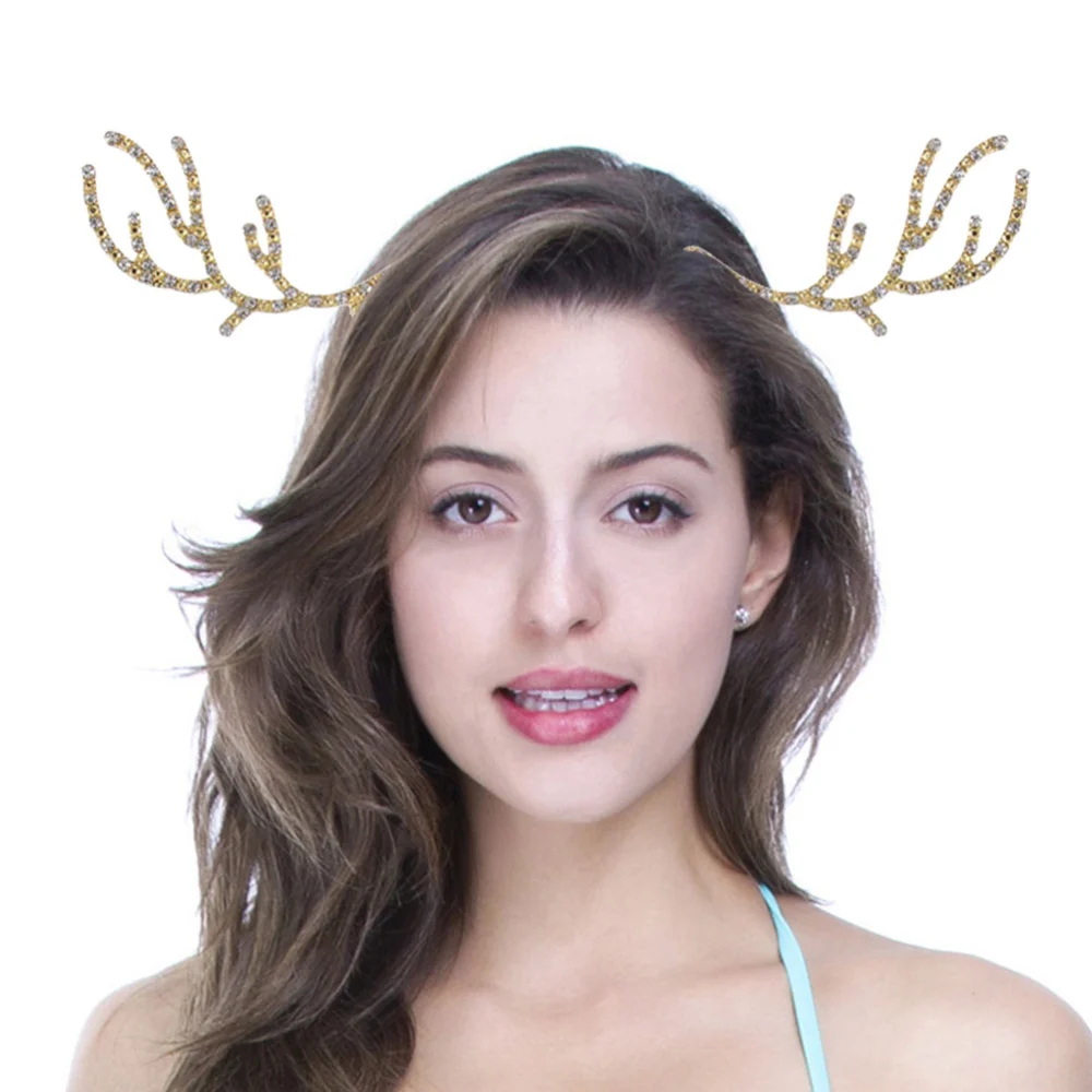 2pcs ALloy Crystal Hair Antlers Hair Band Hair Accessories for Women Girls (Golden)