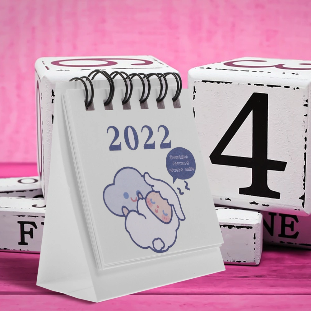 4 Pcs 2022 Cartoon Calendars of  Small Size Portable Calendars Office Calendars (White Blue)