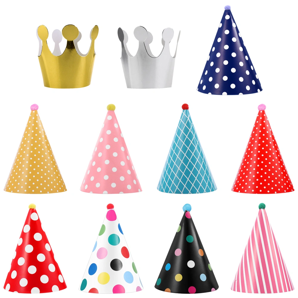 UEETEK 11pcs Cake Birthday Party Cone Paper Hats with Colorful Patterns for Pets Dogs Cats