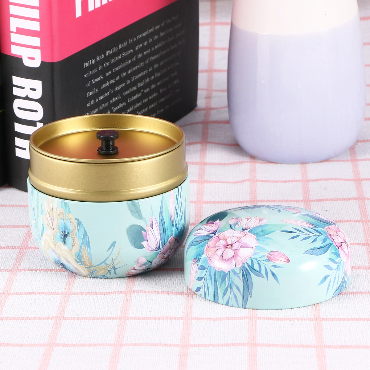 Mini Tinplate Tea Leaf Jar Portable Small Round Candy Jar Dual Lid Sealing Can Aromatizer Spice Storage Tank